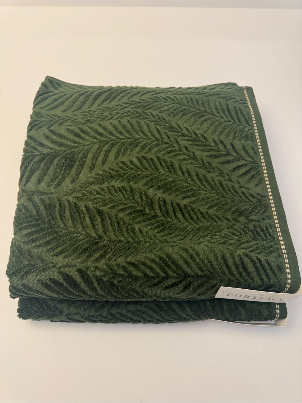 2pc FELPINTER Extra Long Combed Cotton Bath Towel Set - Velour Leaf -Green